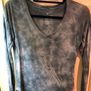 american eagle tie-dye, long sleeve, v-neck tee